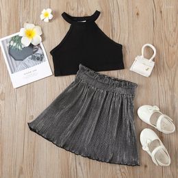 Clothing Sets Toddler Girl Clothes 2023 Summer Girls Hanging Neck Crop Top Lace Pleated Skirt Suit Kids Boutique Wholesale