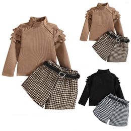 Clothing Sets Toddler Girls Ruffles Long Sleeve Ribbed Knitted Turtleneck T Shirt Tops Shorts Outfits Baby 5 Gift For 3 Month Old Girl