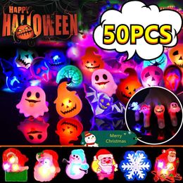 New 50/30/20/10/5PC LED Luminous Christmas Halloween Rings Creative Pumpkin Ghost Skull Glowing Finger Rings Toys Lights Party Decor