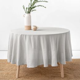 Table Runner 100 Pure Linen Solid Colour Round Cover Natural Fabric Tablecloth for Kitchen Dining Room Party Holiday Tabletop Decor 231202