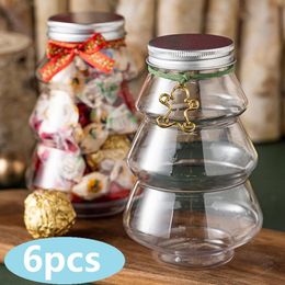 Gift Wrap 6pcs Christmas Tree Sweet Jar Kids Favour DIY Candy Cookie Snack Chocolate Packing Year Decoration Boxes 230422