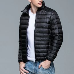 Jaquetas masculinas inverno para baixo jaqueta ultra leve sólido masculino blusão gola zíper streetwear leve casaco quente 231123