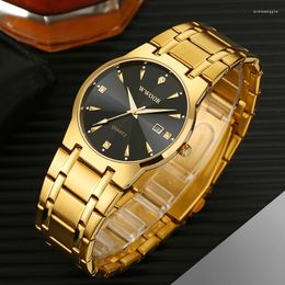 Wristwatches Wwoor Wrist Watch Men 2023 Business Golden Male Wristwatch Waterproof Stainless Steel Quartz Gold Watches