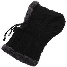 Berets Unisex Outdoor Practical Cycling Ski Hooded Scarf Hat Portable Knitted Thickened Caps For Women Men (Black)