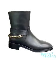 Metallic letter womens SHoes Flat bottom Leather Fashion Lady zipper boot black size 35-41 us4-us10 With box