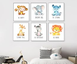 Baby Poster Lion Elephant Giraffe Animal Print Nursery Wall Art Canvas Painting Kids Print Nordic Poster Picture Baby Room Decor5632906