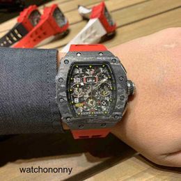 Richa 11 Automatic Watch 03 Multifunctional Leisure Machiner Black Carbon Fibre Tape Millers Es Mens Wrist Clock Gmt Reloj