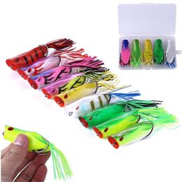 Rubber Ray frog Popper bait 14g 7cm Topwater Fishing Lifelike Frog Hollow Body Soft Baits Blackfish Artificial Lure273Q