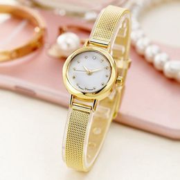 Wristwatches Golden Silver Steel Slim Straps Fashion Women Watches Small Round Dial Strap Quartz Wristwatch For Girl Gift LLWristwatches