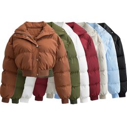 Women's Down Parkas OOTD Brown Lapel Collar Cotton Coat Single Breasted Short Jacket Warm High Street Solid Chic Outwears PB ZA Woman Wine 231123