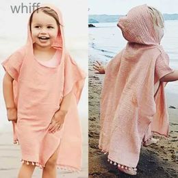 Towels Robes 2021 Kids Toddler Bikini Cover Up Hooded Dresses Baby Girl Solid Colour Sleeveless Tassel Long Cape Dress 1-4 Years Beach ClothesL231123