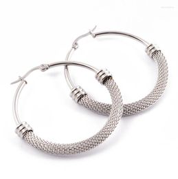 Hoop Earrings Women Girls Half Mesh Surface Colour Gold Stainless Steel Round Cable Huggie Jewellery