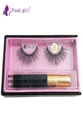 Flash girl High Quality 1pair 5D mink Magnetic Eyelashes Luxury box Magnetic Liquid Eyeliner Magnetic False Eyelashes and Tweezer 9328048