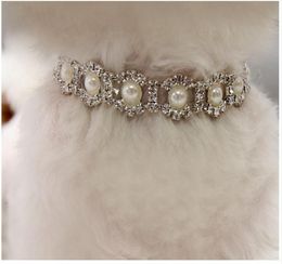 Bling Rhinestone Pearl Necklace Dog Collar Alloy Diamond Puppy Pet Collars Leashes For Little Dogs Mascotas Dog Accessories3493579