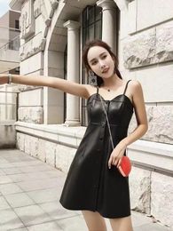 Casual Dresses Genuine Leather For Women 2023 Fashion Sexy Evening