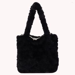 Storage Bags Women Shoulder Handbags Fluffy Autumn Winter Top-handle Bag Soft Plush Solid Portable Travel Purse For Ladies Girl Gift