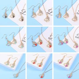 Necklace Earrings Set 2024 Valentine's Day Enamel Butterfly Love Charm Jewellery For Women Girl Wedding Party Gift Wholesale