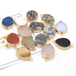 Pendant Necklaces Natural Stone Gem Drop-shaped Red Lapis Lazuli Opal Agate Connector Handmade Crafts Necklace Bracelet Accessory 20x32mm