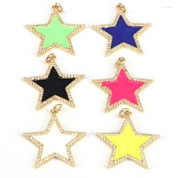Pendant Necklaces 10Pcs 25MM Enamel Star Charm CZ Gold Colour Micro Pave Jewellery