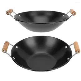 Pans 2 Pcs Stainless Steel Griddle Pot Cooking Double Handle Pan Fry Wooden Kitchen Supply Individual With Lid Nonstick