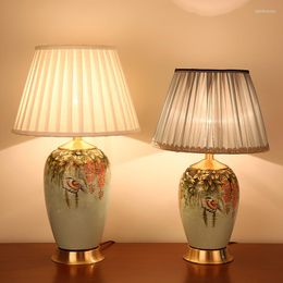 Table Lamps Bedroom Bedside Lamp Living Room Warm American Retro Hand-painted Flower Bird Chinese LB121312