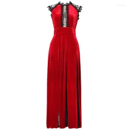 Casual Dresses S-XL High Quality 2023 Spring And Summer Fashion Red Velvet Lace Stitching Sleeveless Slim Temperament Women's Dress