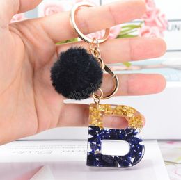 Pompom English Letter Keychain Resin Acrylic Cute Creative Alphabet Key ring Accessories Fashion Charm Car Bag Pendant Gift