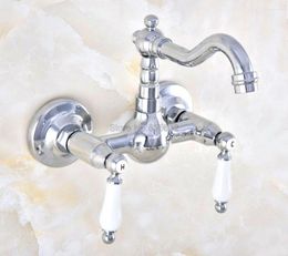 Bathroom Sink Faucets Basin Wall Mounted Kitchen Faucet Dual Handle Swivel Spout Cold Water Mixer Tap Tnf573