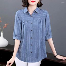 Women's Blouses Cotton Shirts For Women Vintage Half Sleeve Loose Casual Korean Style Polo-neck Single Breasted One Piece Blouse Tops