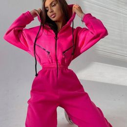 Running Sets Fleece Sport Jumpsuit Women Playsuit Sportswear Female Long Sleeve Zipper Hoodies Jumpsuits 2023 Autumn Winter Casual Overalls