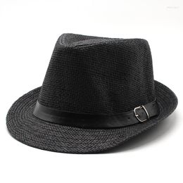 Berets Fashion Summer Casual Unisex Beach Trilby Large Brim Jazz Sun Hat Paper Straw Women Men Cap With Black Ribbon