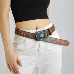 Belts Wood Bead Buckle Belt Women Western PU Leathers Fashion Teens Waiststrap