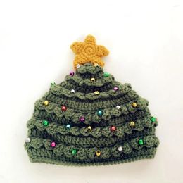 Berets Christmas Knitted Hat Adorable Tree Shaped With Star Crochet For Women Men Adults (Green)