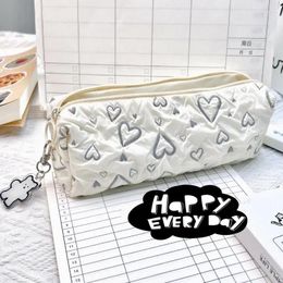 Lovely Pencil Case Korean Fashion Heart Style Pouch Soft Touch Simplicity High Capacity Stationery Storage Bag