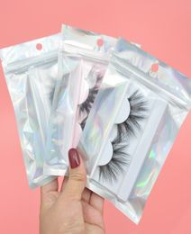 100pcs Wholesale Lashes Packaging Boxes Holographic Zip Lock Party Favour Bag Eyelashes Lash Package Box Custom Logo Sticker6763775