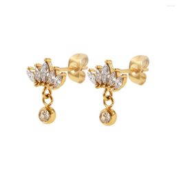 Stud Earrings Youthway Crown Pendant White Zircon Stainless Steel Waterproof Charm Fashion Chic Jewelry Women 2023