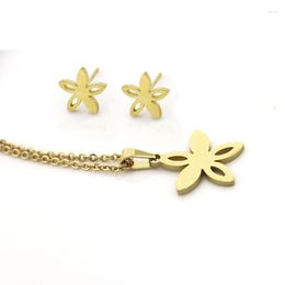 Necklace Earrings Set 1 Stainless Steel Jewellery 5 Petals Stars Flower Charms Jewellry Sets Women Kids Girls Love Gifts