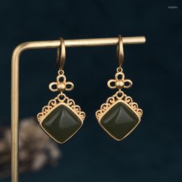 Stud Earrings Luxury Gold Colour Court Style Square Pendant For Women Bridal Drop Dangling Party Wedding Jewellery Gifts