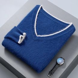 Men's Sweaters Pullover Mink Cashmere Large Size Fashion V-Neck Knit Shirt Winter Men Tops Long Sleeve Warm Jumper