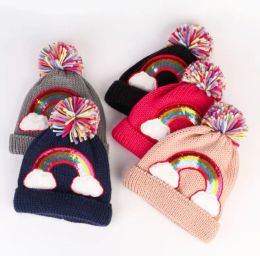 Children woolen hat Winter warm rainbow embroidered knitted hats for boys and girls baby caps