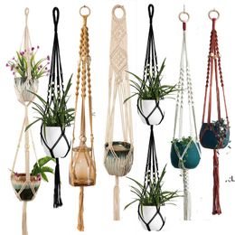 Macrame Plant Hanger Indoor Hanging Planter Basket with Wood Beads Decorative Flower Pot Holder No Tassels for Indoor Outdoor