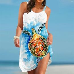 Casual Dresses Summer Beach Sundresses Women Turtle Print Sleeveless Mini Elegant Boho Party O-Neck Loose Vestidos Mujer Verano 2023