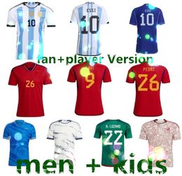 3 stelle Argentina maglie da calcio Lionel Di Maria J.Alvarez 22 23 Fans Player Spagna gavi Pedri Italia Maglia Maglia Messico kit casalinga maglia da calcio Uomo Bambini uniforme