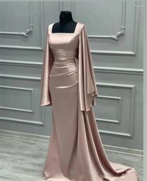 Party Dresses Muslim Satin Mermaid Evening Dress Long Sleeves Champagne Square Collar Wedding Occasion Gowns Dubai Arab Porm For Women