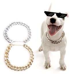 1pcs Gold silver plastic Chain Small and Medium-sized Dog Collar Teddy Pet Necklace Jewellery Accessories267r