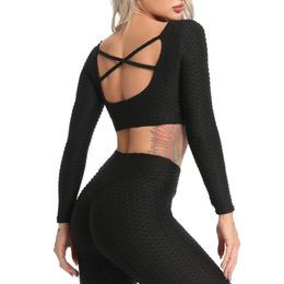 Yoga Outfit Sexy Backless Top Long Sleeve Workout Tops For Women Fitness Gym Crop Athletic Shirts Running Breathable Sportswear