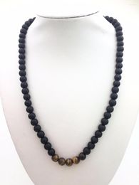 Chains Natural Stone 8MM Matte Black Onyx Tiger Eye Necklace Elastic Necklaces Endless Yoga Mala Beads Prayer