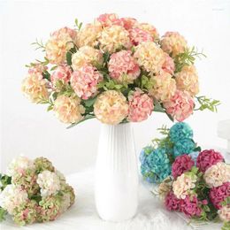 Flores decorativas 10 cabeças de seda artificial hortênsia falsa completa com hastes para casamento festa em casa decoração de chá de bebê