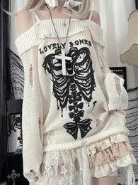 Women s Sweaters Y2K Women Winter Vintage Ladies Skull Knit Sweater Off Shoulder Aesthetics Long Sleeve Oversize Pullover Tops Clothes 231123