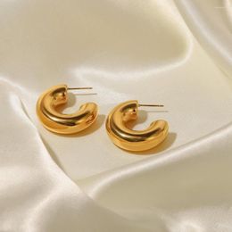 Hoop Earrings Stainless Steel Flat 18k Gold Color Jewelry Waterproof Chunky Thick Hollow Geometric Circle Stud For Wome